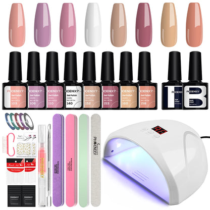 Kit de Unhas Phoenixy Profissional - Conjunto com 20/8 Cores de Gel Polish para Unhas com Lâmpada Secadora de Unhas de 36W e Ferramentas de Design de Unhas - Kit de Unhas Semi-permanente