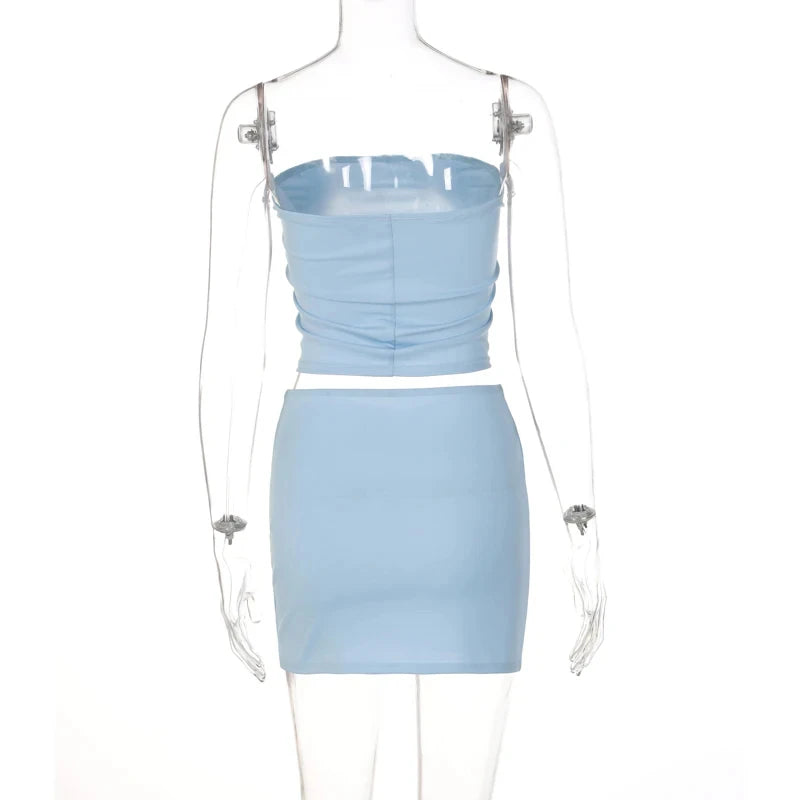 Conjunto Feminino Verão 2024 - Top Tomara que Caia e Mini Saia, Moda Festa e Clube