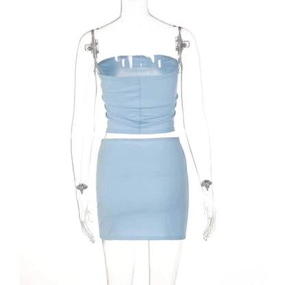 Conjunto Feminino Verão 2024 - Top Tomara que Caia e Mini Saia, Moda Festa e Clube