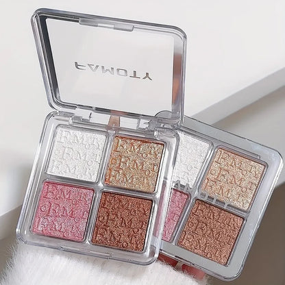 Paleta de Iluminador para o Rosto com 4 Cores, Paleta de Iluminador com Brilho Natural, Pó Iluminador Baked à Prova d'Água com Glitter e Brilho para Maquiagem