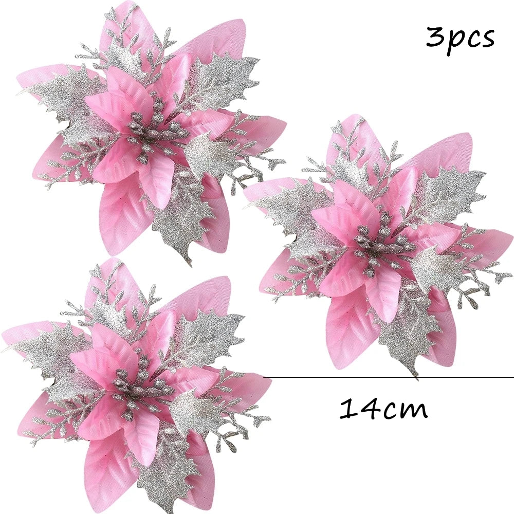 Pacote de 1 Wreath de Natal Rosa e Branco DIY: Ramo de Pinheiro Artificial com Neve, Decoração para Porta/Árvore de Natal, Enfeites de Natal, Decoração de Mesa para o Natal.