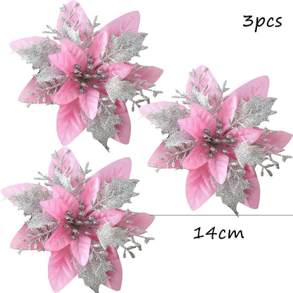 Pacote de 1 Wreath de Natal Rosa e Branco DIY: Ramo de Pinheiro Artificial com Neve, Decoração para Porta/Árvore de Natal, Enfeites de Natal, Decoração de Mesa para o Natal.