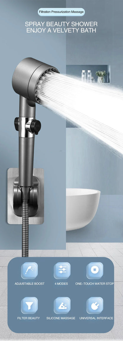 Cabeça de Chuveiro com Filtro de Alta Pressão - Spray Ajustável em 3 Modos com Escova de Massagem, Chuveiro de Chuva, Acessórios para Banheiro