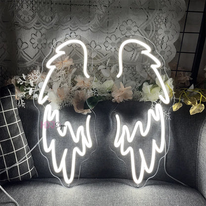 Placa de Neon LED Asas de Anjo Personalizada - Par de Asas de Luz Neon LED para Decoração de Parede, Casamento, Festa, Bar - Luminária Neon Personalizada