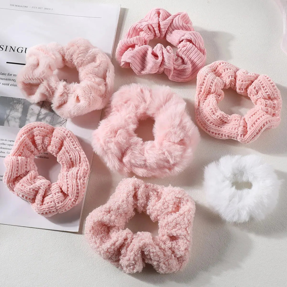 7 Pcs/Set Conjunto de Scrunchies para Mulheres, Faixa de Cabelo de Veludo Sólido para Meninas, Prendedores de Cabelo, Elásticos de Cabelo, Acessórios de Cabelo
