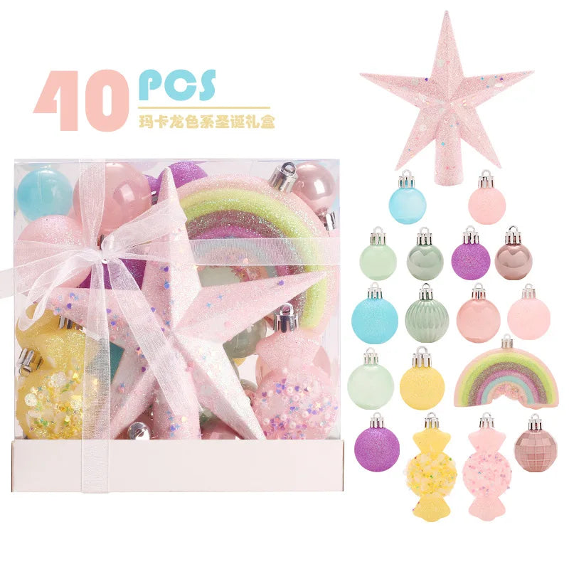 Conjunto de Bolas de Natal Macaron - Decorações de Natal Rosa 2025 Para Árvore de Natal e Festa de Ano Novo.