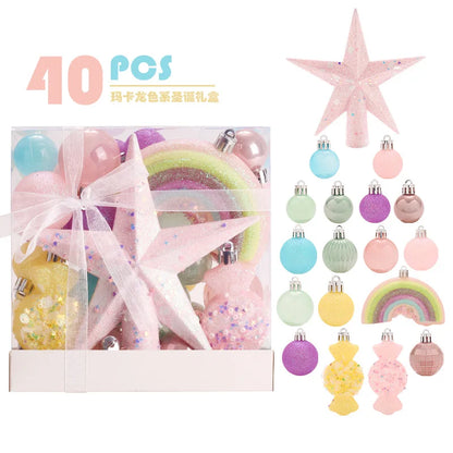 Conjunto de Bolas de Natal Macaron - Decorações de Natal Rosa 2025 Para Árvore de Natal e Festa de Ano Novo.