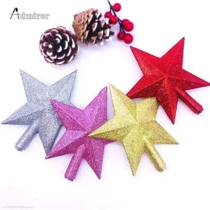 10/12/15/20cm Estrela de Natal para Topo de Árvore, Decoração de Feliz Natal para Casa, Estrela de Cinco Pontas com Pó Dourado Brilhante, Ornamento de Ano Novo