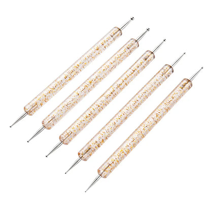 Kit Profissional de Pincéis para Nail Art com 5 Peças: Clássico, Acrílico, para Linhas, Pontilhado e Desenho, com Cabo de Plástico para Design de Manicure.