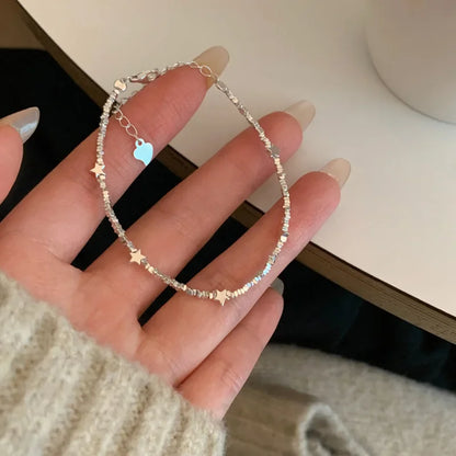 Esterlina Bracelete de Zircônia Coração Amor para Mulheres, Laço Estrelas, Corrente de Osso de Cobra, Joias de Presente