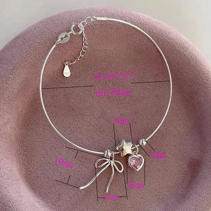 Esterlina Bracelete de Zircônia Coração Amor para Mulheres, Laço Estrelas, Corrente de Osso de Cobra, Joias de Presente