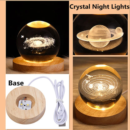 Luminária Esférica de Cristal 3D com Projeções da Galáxia e Planetas, Luz Noturna USB para você