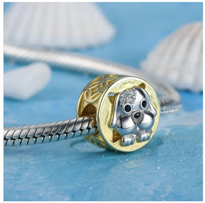 Charm 925 Prata com Banho de Ouro - Batatas Fritas e Peixinho Dourado para Pulseira Pandora