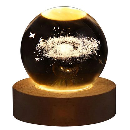 Luminária Esférica de Cristal 3D com Projeções da Galáxia e Planetas, Luz Noturna USB para você