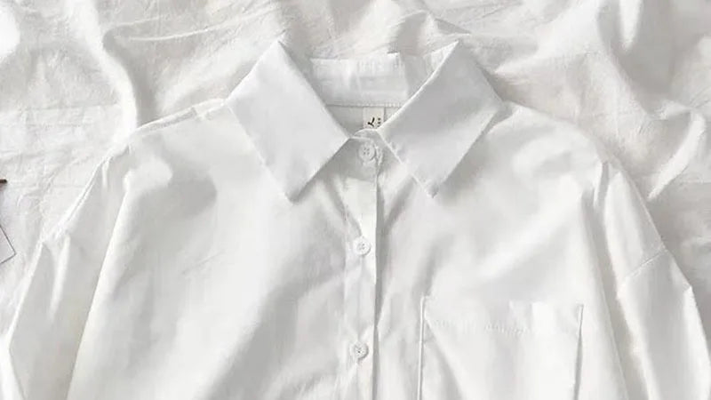 Camisa Casual Feminina  Camisa de Manga Longa, Gola Virada, Botões, Estilo Harajuku, Solta e Confortável