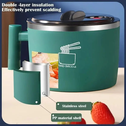 Tigela de macarrão instantâneo em aço inox com tampa, fácil de lavar para dormitório de estudante, tigela grande com saída de drenagem.