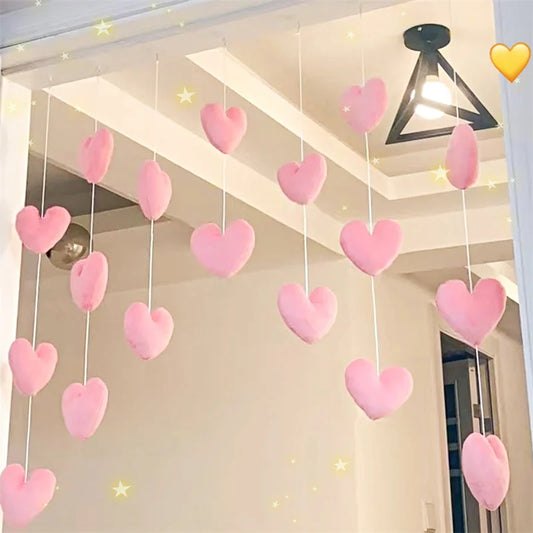 Cortina decorativa em formato de coração, estilo coreano, com fios pendentes. Ideal para portas, divisórias e decoração de quartos femininos, adicionando um toque de beleza e charme.