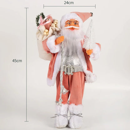 Decorações de Natal: Bonecos de Papai Noel Rosa em Pé, Estátuas de Natal, Enfeites para Decoração de Feriado, Ornamentos para Decoração de Janela.