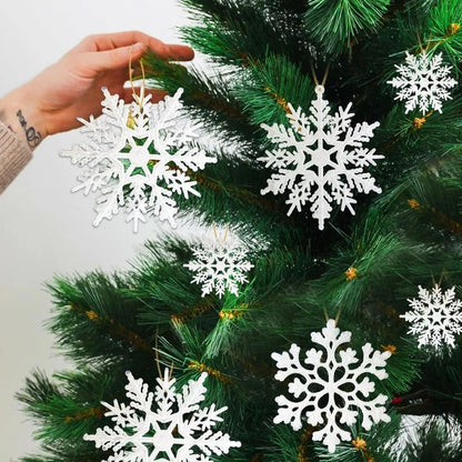 12 Peças/Bag Ornamentos de Floco de Neve Plástico Branco com Brilho para Decoração de Natal, Penduricalhos para Árvore de Natal, Suprimentos para Festa de Inverno em Casa