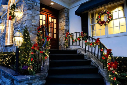 Decoração de Guirlanda de Natal com Luzes 7FT 20LED, Pinhas, Bagas Vermelhas, Sinos, Luzes para Árvore de Natal, Decorações para Festa de Fim de Ano e Ano Novo.