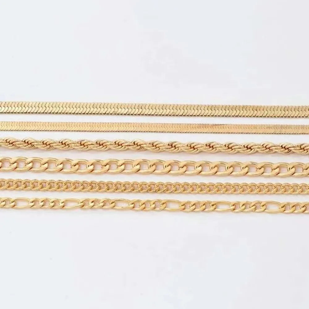 Conjunto de Joias Boho 6 Peças, Estilo Punk, Tom Frio, Cadeia de Metal Multicamadas com Lâminas, Conjunto de Pulseiras Simples para Mulheres.