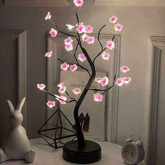 Luminária de Árvore de Mesa com Luz Noturna, Alimentada por USB/Bateria, Interruptor Touch, Árvore Artificial de Flor de Cerejeira, Lâmpada LED de Decoração para Mesa
