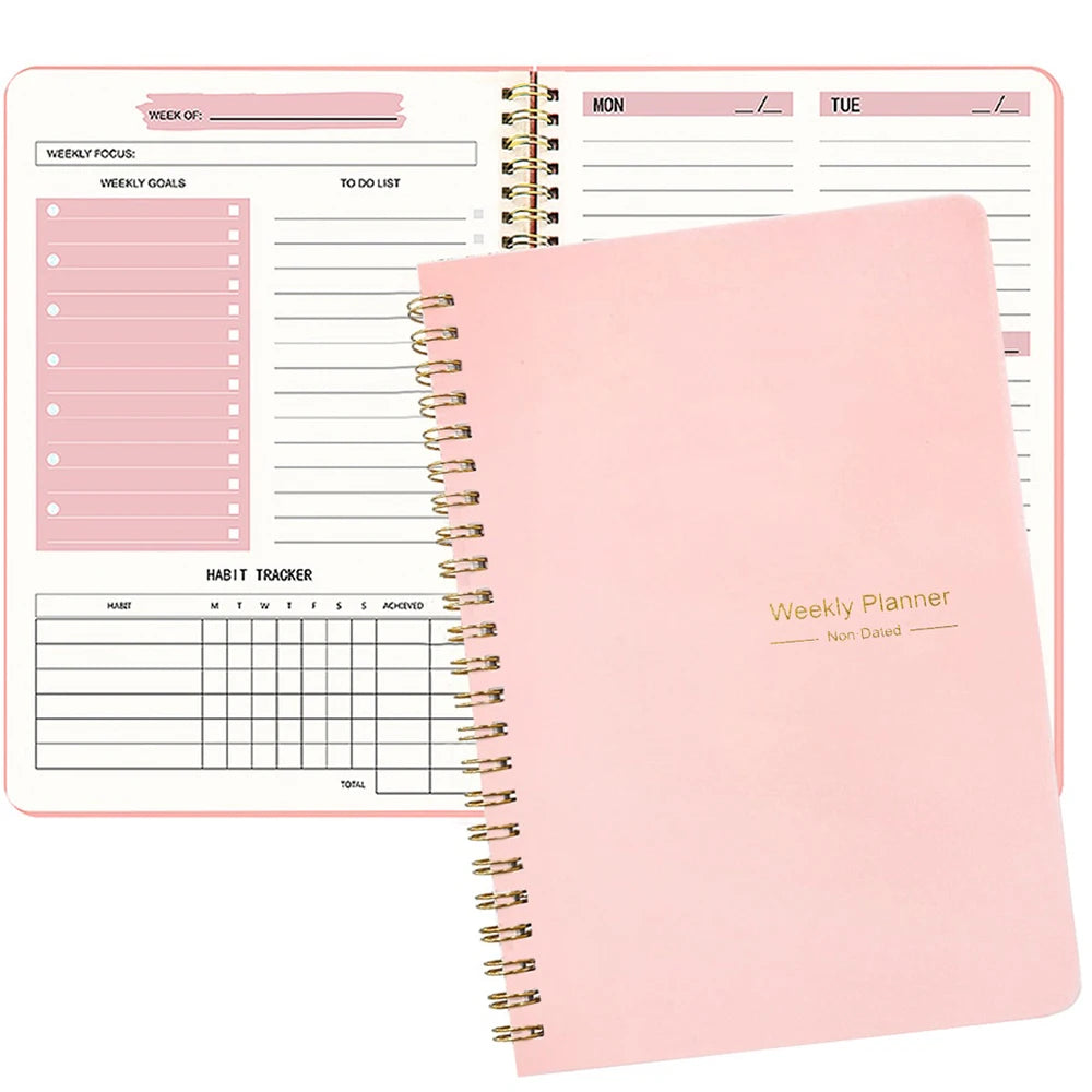 Agenda, Planejador, Caderno de Eficiência, Diário Diário Semanal Mensal para Estudantes, Escola, Escritório, Suprimentos de Papelaria.