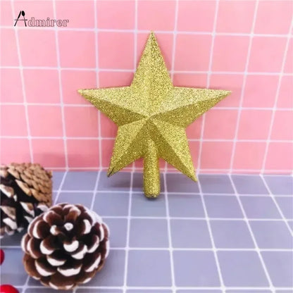 10/12/15/20cm Estrela de Natal para Topo de Árvore, Decoração de Feliz Natal para Casa, Estrela de Cinco Pontas com Pó Dourado Brilhante, Ornamento de Ano Novo