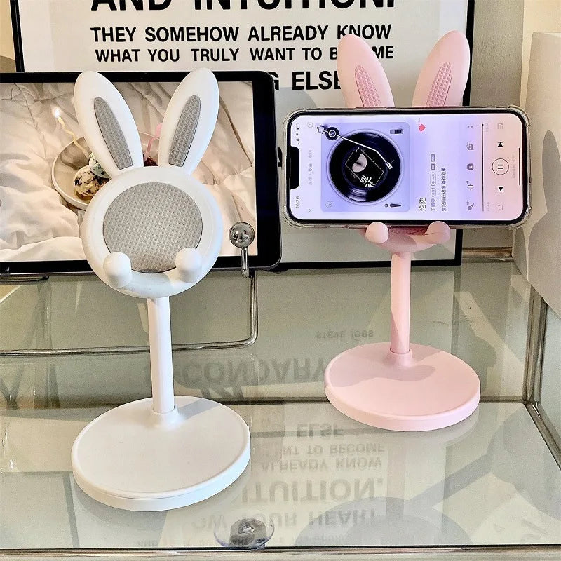 Suporte de Celular Rosa para Desktop, Suporte Ajustável Suporte de Mesa com Design de Coelho Fofo.