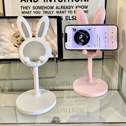 Suporte de Celular Rosa para Desktop, Suporte Ajustável Suporte de Mesa com Design de Coelho Fofo.