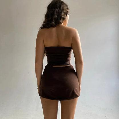 Conjunto Feminino Verão 2024 - Top Tomara que Caia e Mini Saia, Moda Festa e Clube