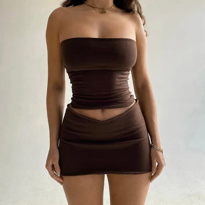 Conjunto Feminino Verão 2024 - Top Tomara que Caia e Mini Saia, Moda Festa e Clube