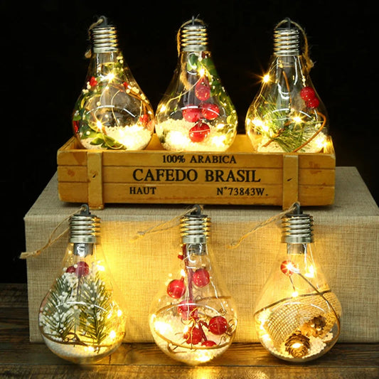 Ornamento de Bola LED de Natal, Luz Noturna Luminosa em Formato de Fada, Pendentes Decorativos para Árvore de Natal e Festas de Ano Novo.