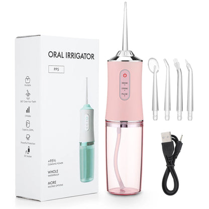 Irrigador Oral Portátil, Floss Dental com Jato de Água Recarregável por USB, 4 Pontas de Jato, 220ml, 3 Modos, IPX7, 1400rpm.