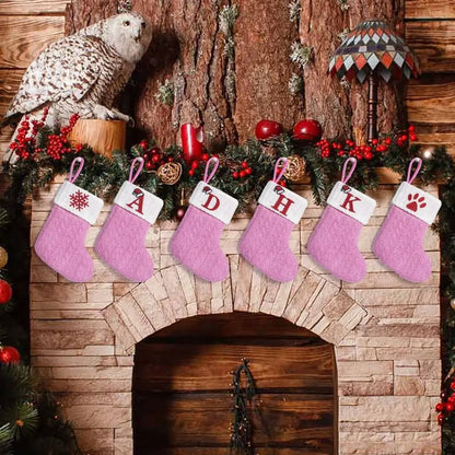 Socks de Natal em Tricô com Letras, Cor de Rosa, Espessura Aumentada, Sacos de Presentes Exquisitos, Grande Capacidade, Meias de Tricô para Festival
