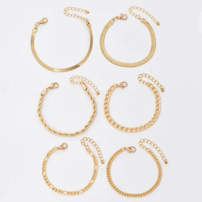 Conjunto de Joias Boho 6 Peças, Estilo Punk, Tom Frio, Cadeia de Metal Multicamadas com Lâminas, Conjunto de Pulseiras Simples para Mulheres.