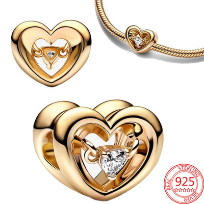 Charm 925 Prata com Banho de Ouro - Batatas Fritas e Peixinho Dourado para Pulseira Pandora