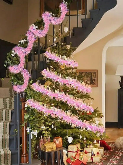 Guirlanda de Natal rosa, guirlanda de envolvimento de papel alumínio, guirlanda de glitter, decoração de árvore de Natal, casamento e festa