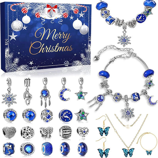 Calendário de Advento de Joias 2024 para Meninas Adolescentes, Contagem Regressiva de Natal de 24 Dias - Charms, Colares, Anéis, Pulseiras DIY