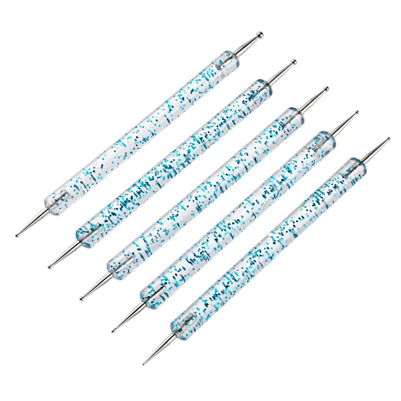 Kit Profissional de Pincéis para Nail Art com 5 Peças: Clássico, Acrílico, para Linhas, Pontilhado e Desenho, com Cabo de Plástico para Design de Manicure.
