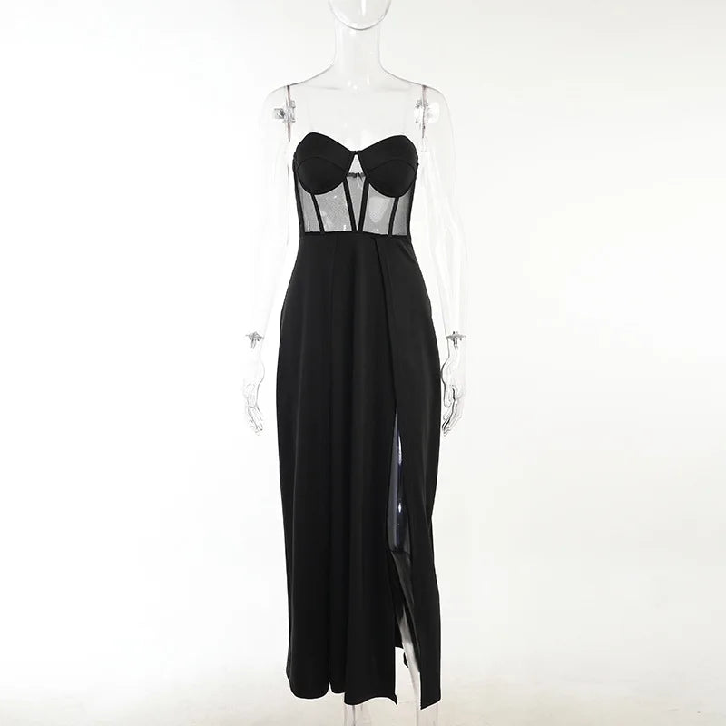 Vestido Corset de Tubo de Verão Preto, Vestido Sexy com Fenda, Longo, Feminino, Temperamento, Combinando para o Dia a Dia, Novos Produtos Europeus e Americanos.