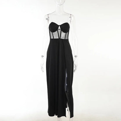 Vestido Corset de Tubo de Verão Preto, Vestido Sexy com Fenda, Longo, Feminino, Temperamento, Combinando para o Dia a Dia, Novos Produtos Europeus e Americanos.