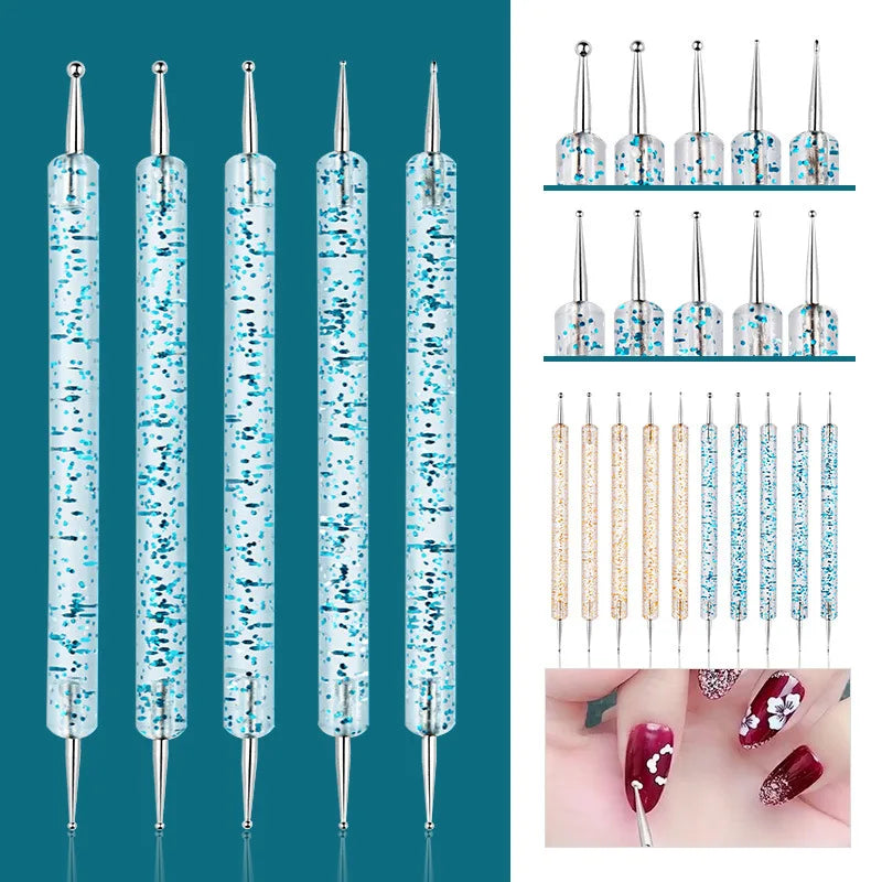 Kit Profissional de Pincéis para Nail Art com 5 Peças: Clássico, Acrílico, para Linhas, Pontilhado e Desenho, com Cabo de Plástico para Design de Manicure.