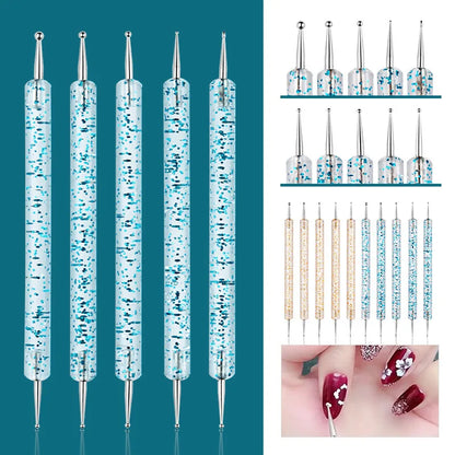 Kit Profissional de Pincéis para Nail Art com 5 Peças: Clássico, Acrílico, para Linhas, Pontilhado e Desenho, com Cabo de Plástico para Design de Manicure.