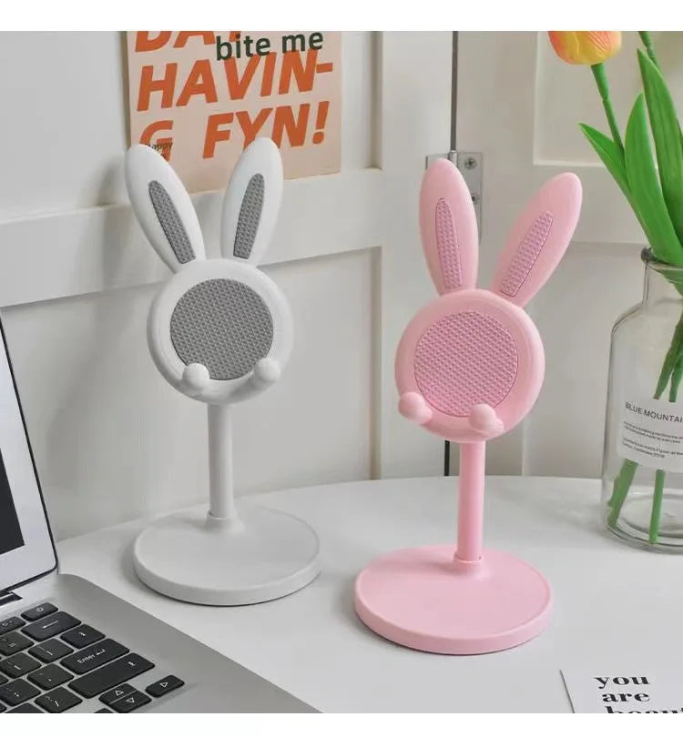 Suporte de Celular Rosa para Desktop, Suporte Ajustável Suporte de Mesa com Design de Coelho Fofo.