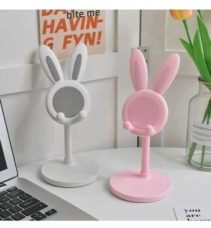 Suporte de Celular Rosa para Desktop, Suporte Ajustável Suporte de Mesa com Design de Coelho Fofo.