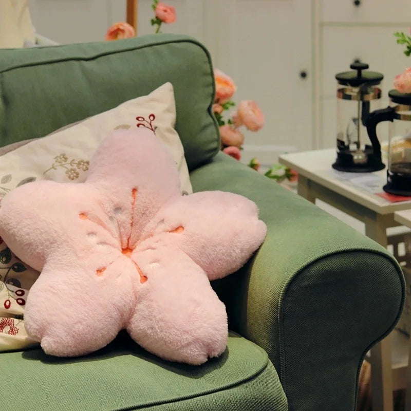 Cushion de pétalas de cereja rosa Ins, almofada para quarto feminino, decoração de sala de estar, almofada para assento de janela bay, tatami, almofada de flor de cerejeira de pelúcia.