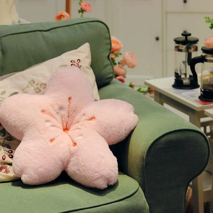 Cushion de pétalas de cereja rosa Ins, almofada para quarto feminino, decoração de sala de estar, almofada para assento de janela bay, tatami, almofada de flor de cerejeira de pelúcia.