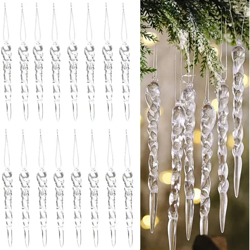 12-36 peças de Decorações de Cristal Acrílico em Forma de Cacho de Gelo para Árvore de Natal, Enfeites Transparentes para Pendurar, Decoração para Natal, Ano Novo e Festa de Inverno.