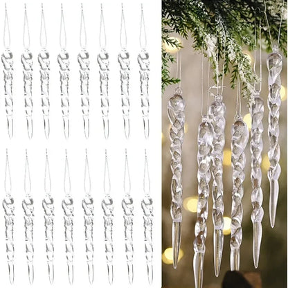 12-36 peças de Decorações de Cristal Acrílico em Forma de Cacho de Gelo para Árvore de Natal, Enfeites Transparentes para Pendurar, Decoração para Natal, Ano Novo e Festa de Inverno.